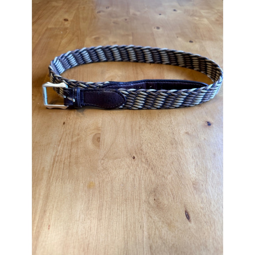 Martin Dingman Mens Braided Cord Belt Brown Leather  Navy Tan Cream Size 34 516